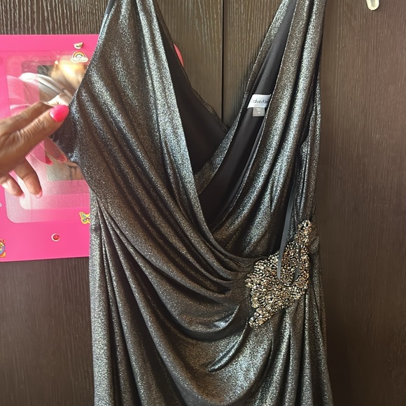 Calvin Klein dress size 12 nice color gun metal black metallic  cleaver cleavage - Picture 17 of 17